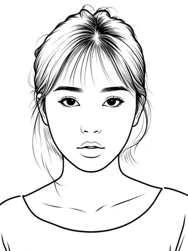 女生，线稿，线条艺术，简洁的线条，简约主义，粗线条,the girl with a ponytail is looking at the camera,eyes line art,line drawing,line art,coloring page,mono-line line art,takiko,Design Sketch,Design Sketch,Rough Outline