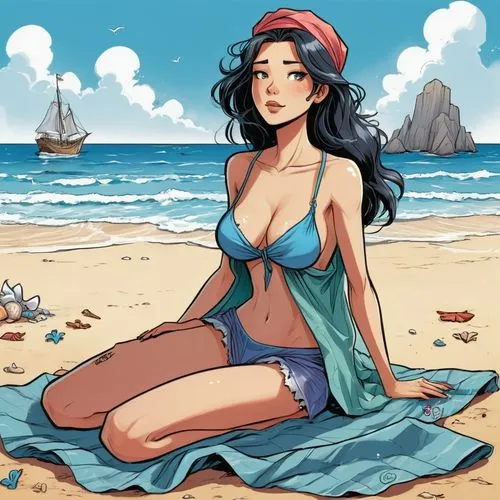 eldena,manara,beach background,asami,themyscira,palmiotti,Illustration,American Style,American Style 13