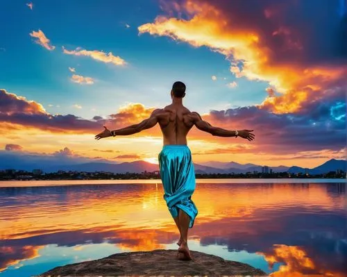 sun salutation,yoga silhouette,surya namaste,floating over lake,meditate,yoga guy,half lotus tree pose,meditator,yogic,spirituality,nature and man,kauai,kundalini,incredible sunset over the lake,handstand,qigong,reflexed,reflection in water,walk on water,namaste,Art,Artistic Painting,Artistic Painting 01