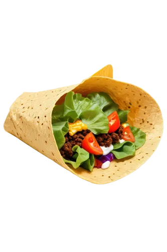 Crunchy taco, savory filling, golden yellow cheese, fresh lettuce leaves, juicy tomatoes, sour cream drizzle, colorful Mexican-inspired wrapping paper, festive sombrero on top, vibrant colors, shallow