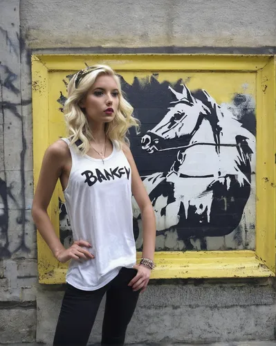 honey badger,duff,tshirt,puma,rams,girl in t-shirt,bandit,concrete background,harley-davidson,dance with canvases,bandy,blauhaus,harley,ranca,havana brown,graffiti,blonde woman,street dancer,tamra,cami,Conceptual Art,Graffiti Art,Graffiti Art 12