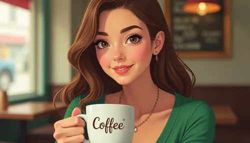 coffee background,woman drinking coffee,coffee tea illustration,cute cartoon image,woman at cafe,barista,Illustration,Vector,Vector 06