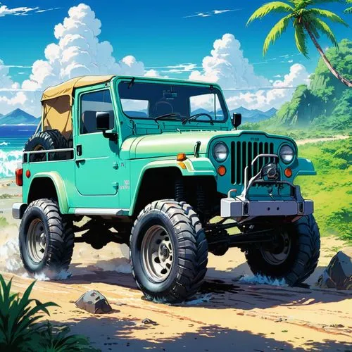 jeep,yj,willys jeep,beach buggy,overland,yota,yellow jeep,safari,jeep rubicon,cuba background,landcruiser,willys jeep mb,cabarete,ghibli,jeeps,wrangler,kukui,off-road vehicle,toyo,defender,Illustration,Japanese style,Japanese Style 03