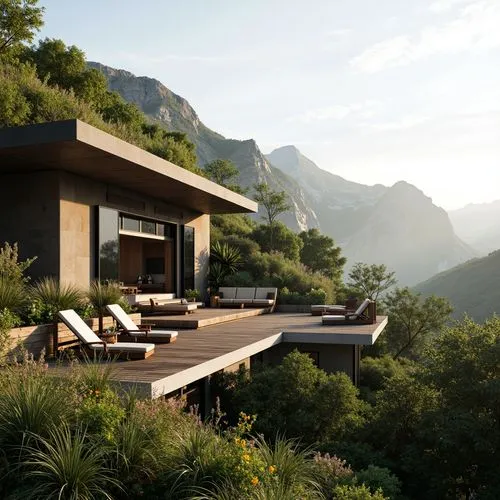 house in the mountains,house in mountains,amanresorts,fresnaye,3d rendering,render,lefay,roof landscape,mountainside,chalet,the cabin in the mountains,cliffside,home landscape,renders,holiday villa,modern house,landscaped,dunes house,alpine style,grass roof