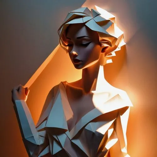 paper art,art deco woman,low poly,woman sculpture,light drawing,drawing with light,Unique,Paper Cuts,Paper Cuts 02