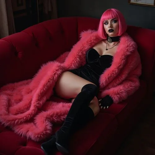 pink chair,angelyne,fur,pink leather,sofa,minaj