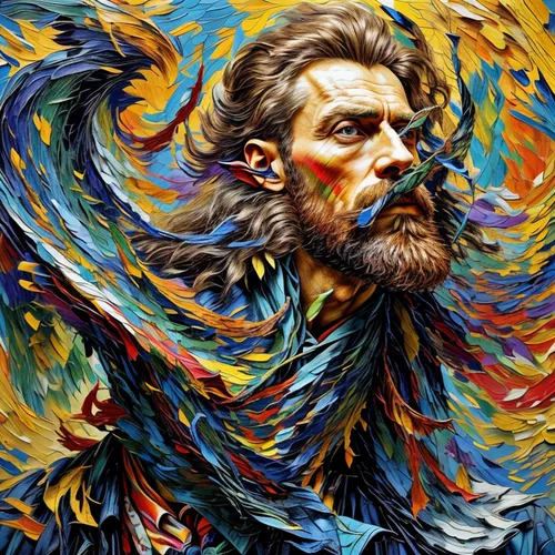 poseidon,psychedelic art,vincent van gogh,odin,painting technique,lokportrait,digital art,rasputin,zeus,kaleidoscope art,digital artwork,conquistador,vincent van gough,oil painting on canvas,digiart,fantasy portrait,digital painting,world digital painting,don quixote,denali