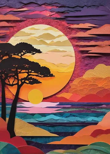 coast sunset,watercolor pine tree,beach landscape,painting technique,painted tree,sunset beach,oil painting on canvas,sunset,silhouette art,sunset glow,dusk background,colorful tree of life,tofino,oil on canvas,watercolor tree,coastal landscape,serengeti,an island far away landscape,colorful background,purple landscape,Unique,Paper Cuts,Paper Cuts 07