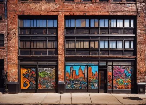 lofts,loading dock,brickyards,warehouses,steel door,doors,halsted,callowhill,warehouse,lowertown,dogpatch,pewabic,old factory building,muralist,alleyways,detroit,industrial building,store fronts,glassworks,hinged doors,Illustration,Realistic Fantasy,Realistic Fantasy 33