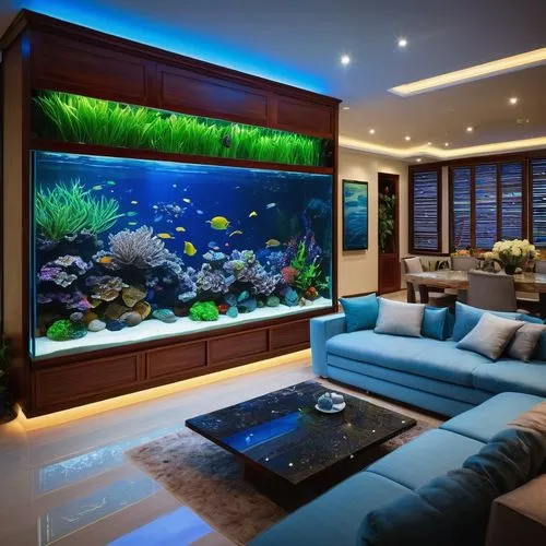 fish tank,reef tank,marine tank,coral reef,modern decor,great room,underwater landscape,underwater oasis,aquarium,beautiful home,contemporary decor,ocean underwater,interior decoration,luxury home interior,interior design,interior modern design,aquariums,modern living room,underwater background,reef,Illustration,Realistic Fantasy,Realistic Fantasy 25