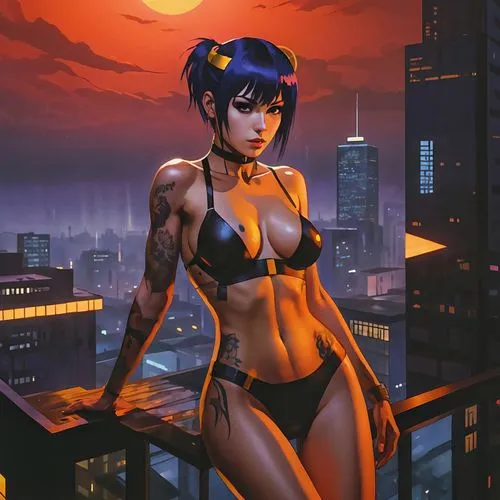 widowmaker,noodle image,eva,wasp,dusk background,catwoman,birds of prey-night,symetra,nova,tracer,cyberpunk,widow,femme fatale,orange,yang,evangelion eva 00 unit,cg artwork,mai tai,world digital painting,darth talon