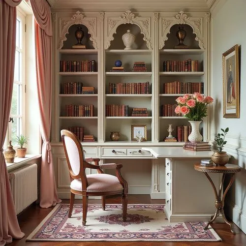 writing desk,bookcases,danish room,reading room,bookshelves,bookcase,Illustration,Realistic Fantasy,Realistic Fantasy 33