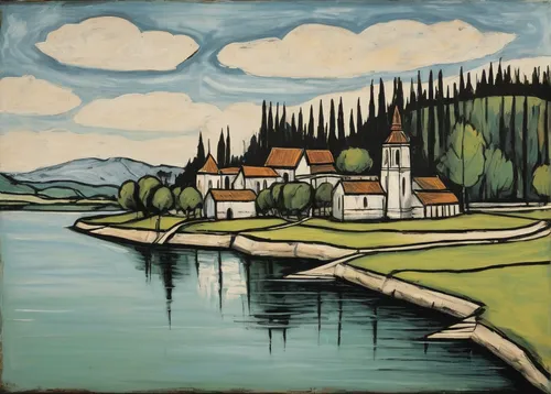 david bates,river landscape,vincent van gough,khokhloma painting,whistler,braque d'auvergne,yamnuska,church painting,olle gill,1926,1925,braque saint-germain,1929,1921,braque du bourbonnais,house with lake,braque francais,post impressionism,rural landscape,landscape,Art,Artistic Painting,Artistic Painting 01