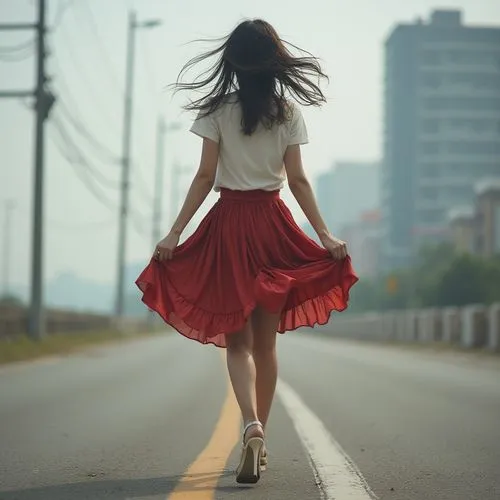 girl walking away,woman walking,girl in a long dress from the back,girl in a long dress,runaway,red skirt,red shoes,man in red dress,women fashion,strutted,girl in red dress,hemline,petticoat,a girl in a dress,hemlines,flamenco,striding,lady in red,passion photography,prancing