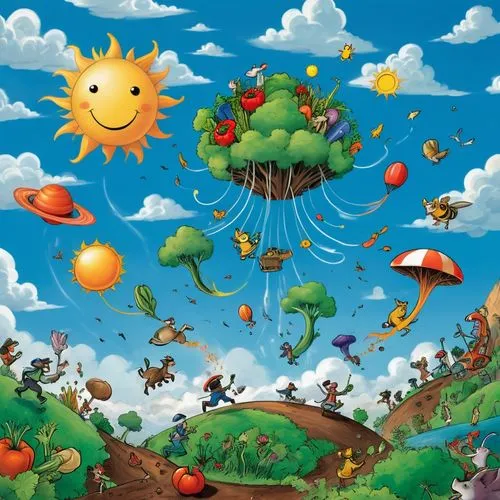 locoroco,vegetables landscape,children's background,flying seeds,mushroom landscape,vegetable field,agroecology,nature background,permaculture,fruit tree,fruiting,cartoon video game background,strawberry tree,agricultura,balloonist,ecotopia,terraformed,flying seed,fruit fields,fruit trees,Unique,Design,Infographics