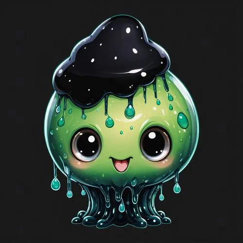 marimo,three-lobed slime,orduna,cuthulu,green icecream skull,slime,Illustration,Abstract Fantasy,Abstract Fantasy 11