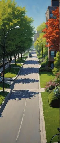 bicycle path,bicycle lane,bike path,tree lined lane,carfree,paved square,asphalt road,bikeway,tree-lined avenue,springtime background,maple road,racing road,tree lined avenue,background vector,arborway,landscape background,greenway,paved,sidewalk,overpainting,Illustration,Abstract Fantasy,Abstract Fantasy 18