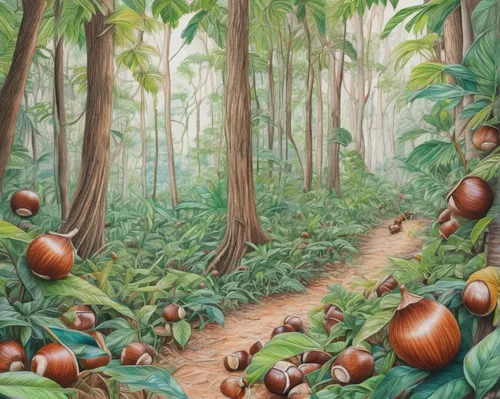 chestnut forest,forest fruit,palm oil,macadamia,chestnut trees,cocos nucifera,sapodilla,artocarpus,artocarpus odoratissimus,chestnut fruits,tree grove,oleaceae,garden of eden,fruit fields,frutti di bosco,rainforest,collecting nut fruit,acorns,fruits plants,chestnuts,Conceptual Art,Daily,Daily 17