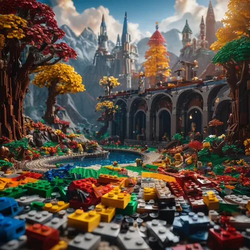 fairy village,3d fantasy,fantasy city,fairy world,elven forest,alpine village,fantasy world,lego background,tiny world,fairy forest,fairy tale castle,lego,mountain village,mushroom landscape,fantasy landscape,mountain settlement,fairytale forest,mountain world,colorful city,lego blocks,Photography,General,Fantasy