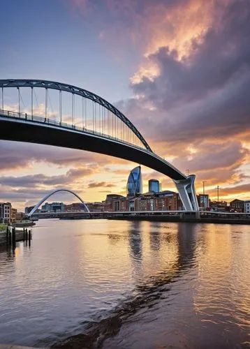 Newcastle Upon Tyne, modern architectural design, urban skyscraper, glass facade, steel structure, geometric shape, reflective surface, cityscape, evening time, warm golden light, soft glow, street la