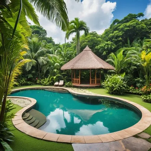 tropical house,tropical island,ubud,tropical jungle,tropical greens,costa rica,bali,pool house,samoa,outdoor pool,belize,fiji,holiday villa,tropics,swimming pool,tahiti,dominican republic,garden pond,palm garden,infinity swimming pool,Photography,General,Realistic