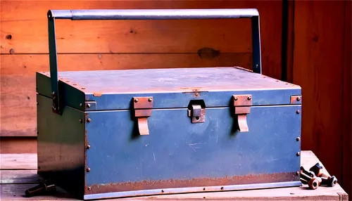 Metallic toolbox, rusty edges, old worn-out handle, opened lid, scattered tools inside, wooden interior, steel body, bolts and nuts, metallic sheen, morning sunlight, 3/4 composition, shallow depth of