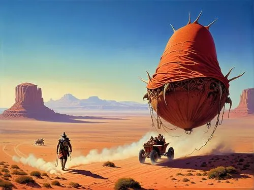 mcquarrie,arrakis,barsoom,dune,viewing dune,semidesert,caravan,traveller,travellers,travelers,valerian,capture desert,uncredited,desert,moebius,dune 45,red planet,desert landscape,bathysphere,airship,Conceptual Art,Sci-Fi,Sci-Fi 19