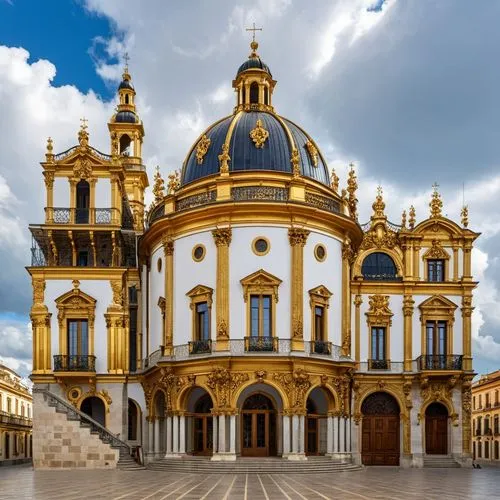 a building with a lot of gold on the outside,lavra,baroque monastery church,saint isaac's cathedral,noto,basilica of saint peter,mafra,borromini,minor basilica,smolny,delgada,timisoara,chernivtsi,orad