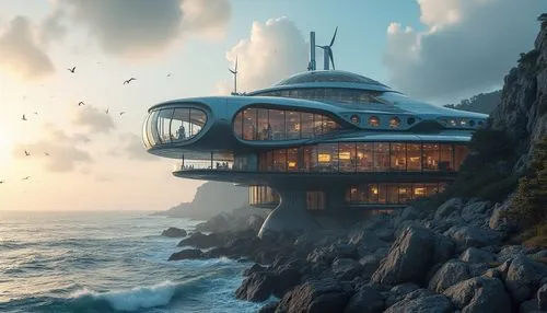 house of the sea,dreamhouse,oceanfront,dunes house,seasteading,futuristic architecture,beach house,house by the water,beachhouse,beautiful home,luxury property,beachfront,floating huts,seafort,luxury hotel,cubic house,aqua studio,luxury home,futuristic landscape,render,Photography,General,Realistic