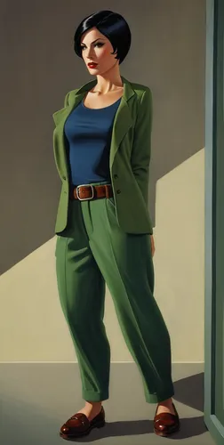 Portrayal of female character about femme fatale from serialised action media.

better physics, better proportions, better clothes

haircut: short (black haired)

clothes/outfit: pigment blue top (inn