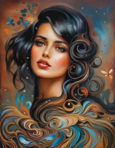 mystical portrait of a girl,oil painting on canvas,fantasy portrait,boho art,fantasy art,art painting,romantic portrait,oil painting,portrait background,the sea maid,autumn icon,mermaid background,sir