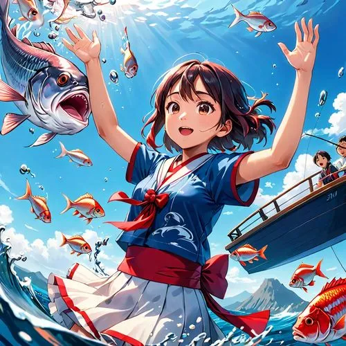 underwater background,coelacanth,kantai collection sailor,school of fish,ocean background,sea-life,marine fish,under the sea,koi,fish in water,mermaid background,nautical banner,nautical children,at sea,nautical star,aquarium,open sea,yo-kai,marine biology,the sea maid,Anime,Anime,Traditional