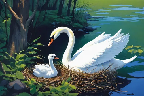 swan pair,swan boat,swans,swan lake,trumpeter swans,swan,canadian swans,trumpeter swan,baby swans,swan cub,swan on the lake,white swan,young swans,swan family,egret,bird painting,swan baby,constellation swan,young swan,fujian white crane,Art,Classical Oil Painting,Classical Oil Painting 11