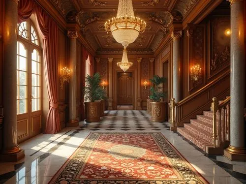 hallway,entrance hall,foyer,royal interior,ritzau,corridor,europe palace,enfilade,entranceway,ornate room,outside staircase,crown palace,staircase,driehaus,nymphenburg,palladianism,hallway space,kempinski,residenz,corridors,Photography,General,Realistic