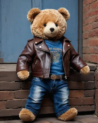 a-teddy-bear-wearing-a-leather jacket-and-jeans-with-a-bas-clve9750j03cms601km4buvme,3d teddy,bear teddy,teddy-bear,scandia bear,teddy bear waiting,teddybear,teddy bear,plush bear,teddy,baby & toddler