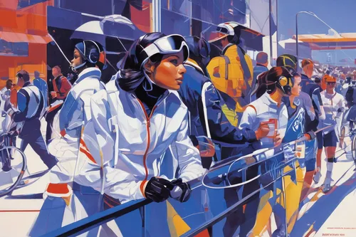 sci fiction illustration,pedestrians,modern pentathlon,pilgrims,pedestrian,workers,fencing,keirin,futura,tokyo summer olympics,high-visibility clothing,vector people,pandemic,protective suit,skiers,sailors,protective clothing,cybernetics,travelers,civil defense,Conceptual Art,Sci-Fi,Sci-Fi 23