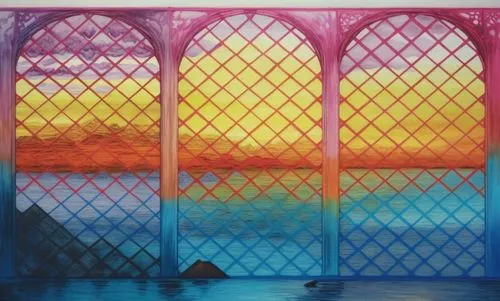 the painting is made up of three different colors,stained glass windows,stained glass window,stained glass,glass painting,stained glass pattern,lattice window,Illustration,Realistic Fantasy,Realistic 