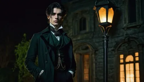 the victorian era,victorian style,victorian,gothic portrait,frock coat,robert harbeck,downton abbey,light of night,aristocrat,cravat,victorian fashion,gas lamp,overcoat,christmas carol,holmes,gothic fashion,dark gothic mood,prince of wales,jack rose,romantic portrait,Art,Classical Oil Painting,Classical Oil Painting 11