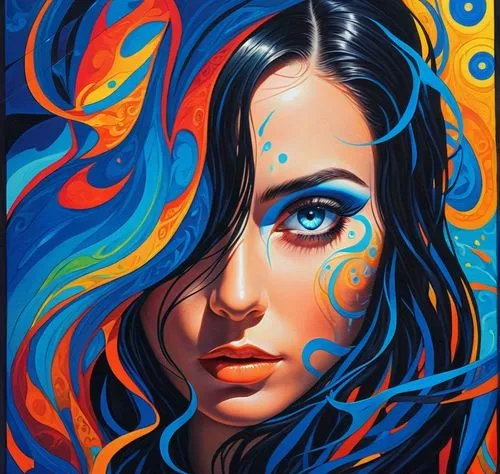 nielly,adnate,welin,seni,oil painting on canvas,cool pop art,art painting,pintura,bunel,rone,boho art,neon body painting,bohemian art,girl portrait,pop art style,blue painting,woman face,mystical portrait of a girl,painting technique,pop art woman,Illustration,Realistic Fantasy,Realistic Fantasy 39