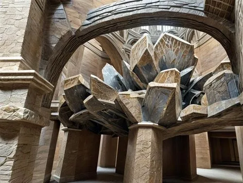 medieval architecture,romanesque,knight pulpit,vaulted ceiling,sagrada familia,gaudí,organ pipes,pointed arch,crypt,portcullis,buttress,celsus library,wood structure,vaulted cellar,stonework,medieval hourglass,floor fountain,three centered arch,medrese,the palau de la música catalana