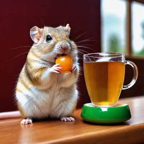 Would you care for a cup of gerbil tea*?
*No gerbils were harmed in the making of this set.  Look, they're relaxing.  Hell, one has sunglasses on!,hamster,have a drink,hamster buying,orange bitters,or