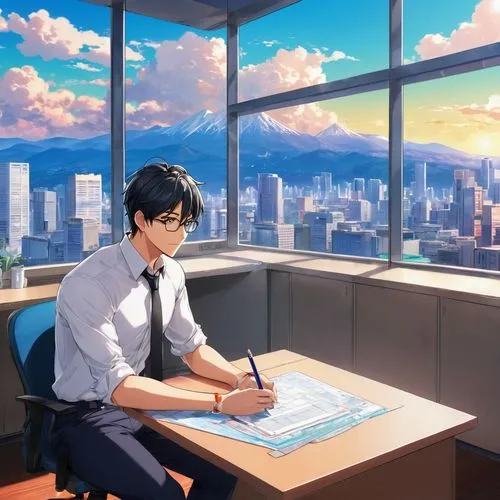 katsuyuki,study room,blur office background,office desk,desk,yusuke,sosuke,yukiya,office worker,nozaki,eiji,paperwork,tobio,furuya,soichiro,hokuto,rei,salaryman,modern office,hachiman,Illustration,Japanese style,Japanese Style 03