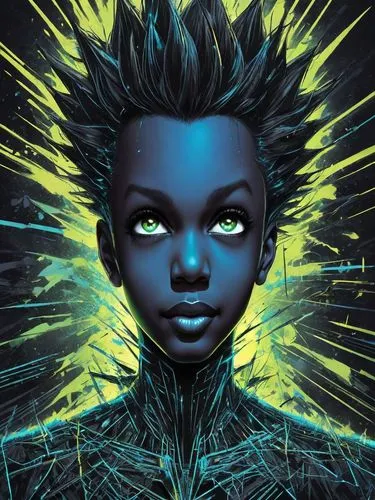 electro,avatar,sci fiction illustration,cynara,neon body painting,new world porcupine,safflower,bioluminescence,electric,fantasy portrait,neottia nidus-avis,echo,digital artwork,blue enchantress,digital art,mohawk,medusa,chaka,black light,aura,Digital Art,Line Art