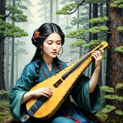 guqin,gayageum,kunqu,woman playing violin,woman playing,chuseok,Illustration,Abstract Fantasy,Abstract Fantasy 07