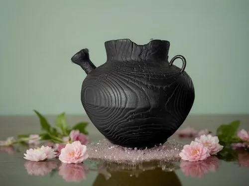 there is an interesting vase with some very pretty flowers,fragrance teapot,vase,flower vase,funeral urns,clay jug,flower vases