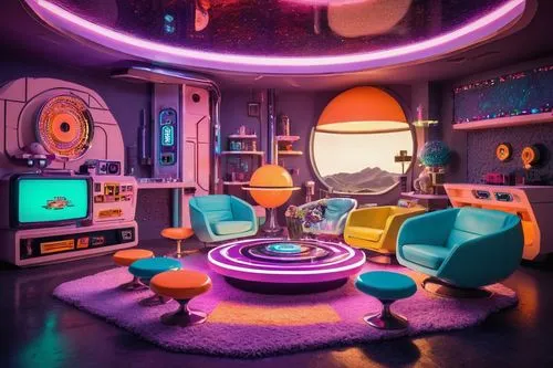 ufo interior,retro diner,spaceship interior,retro lamp,retro styled,spaceland,cinema 4d,computer room,abstract retro,80's design,kids room,retro television,3d render,electrohome,neon coffee,game room,playroom,futuristic,livingroom,cabana,Unique,Pixel,Pixel 03