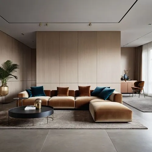 Brutalist Interior Design,a couch and table in a room with light wood panelling,minotti,modern minimalist lounge,natuzzi,cassina,modern living room,mahdavi,donghia,apartment lounge,interior modern des