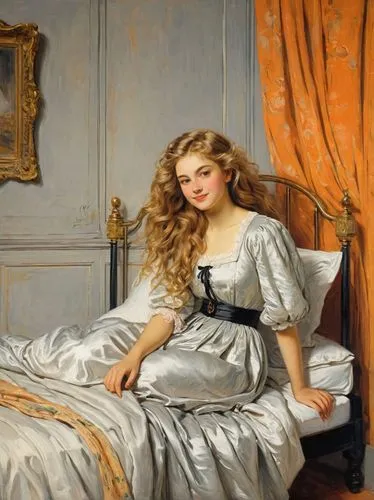 woman on bed,perugini,girl in bed,girl in cloth,auguste,girl with cloth,Art,Classical Oil Painting,Classical Oil Painting 42