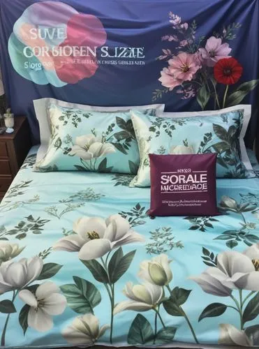 cama con sabanas y almohadas con diseño floral como la imagen
,a bed has floral bedspreads and purple flowers,bedcovers,bedding,bed linen,bed,bedspreads,magnocellular