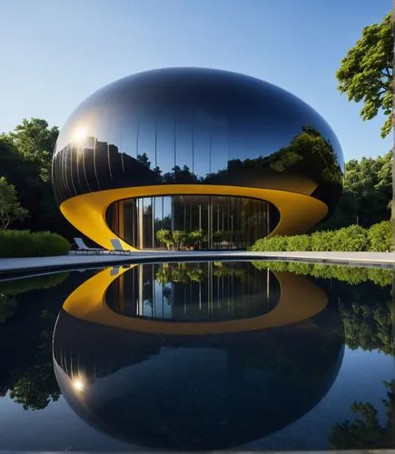 futuristic art museum,futuristic architecture,niemeyer,mirror house,futuroscope,glass sphere,Photography,General,Realistic